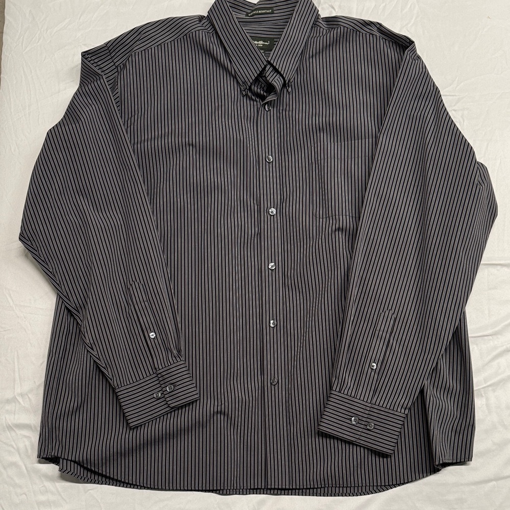 Eddie Bauer Men's Black Pinstripe Dress Shirt